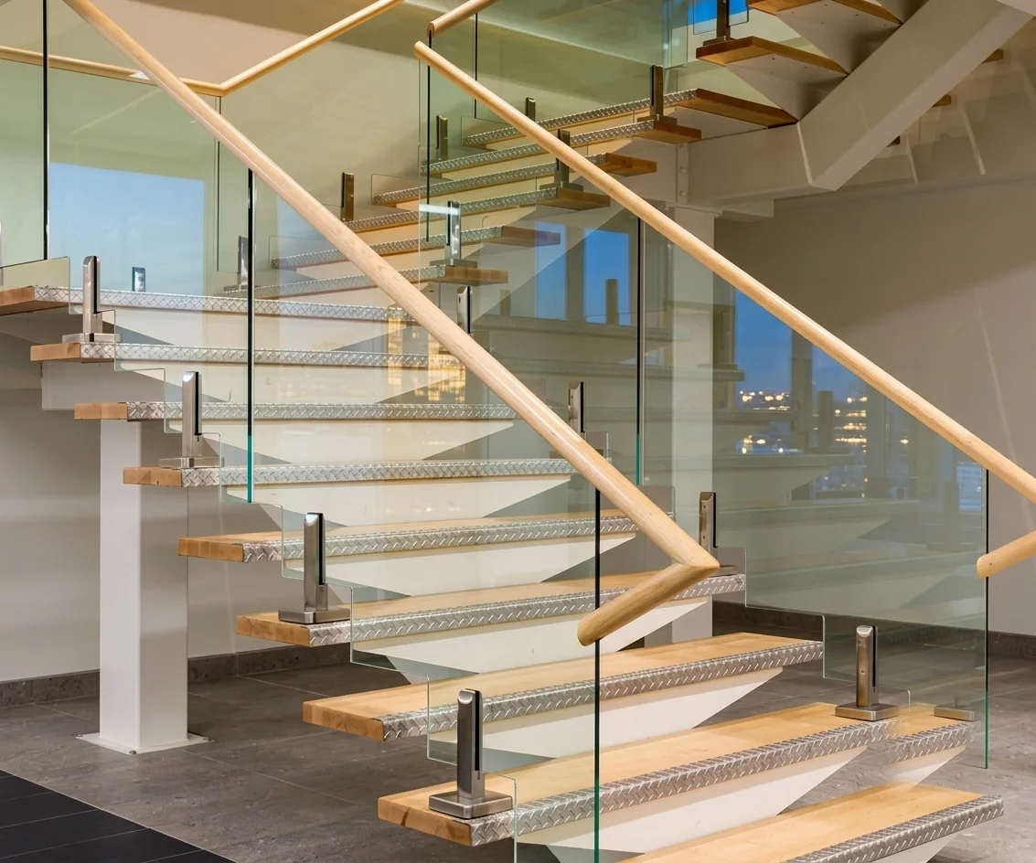 Escalier avec garde-corps de verre